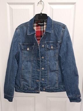 Parasuco Blue Denim Jean Jacket Plaid Interior Casual Womens Medium